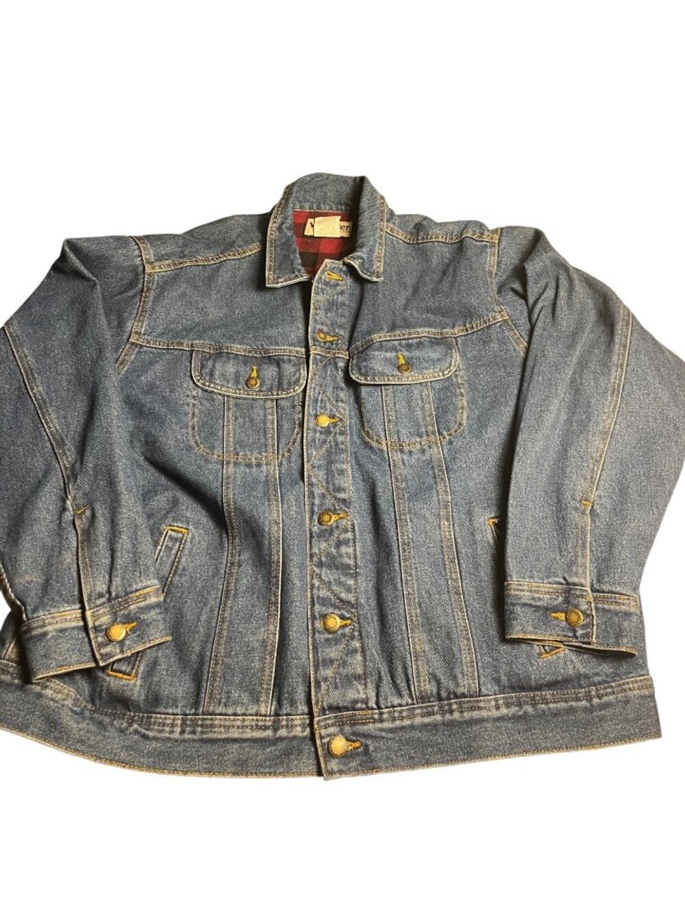 Wrangler Denim Jacket Mens 2XL  Blue Flannel Blanket Lined Button-Up Trucker